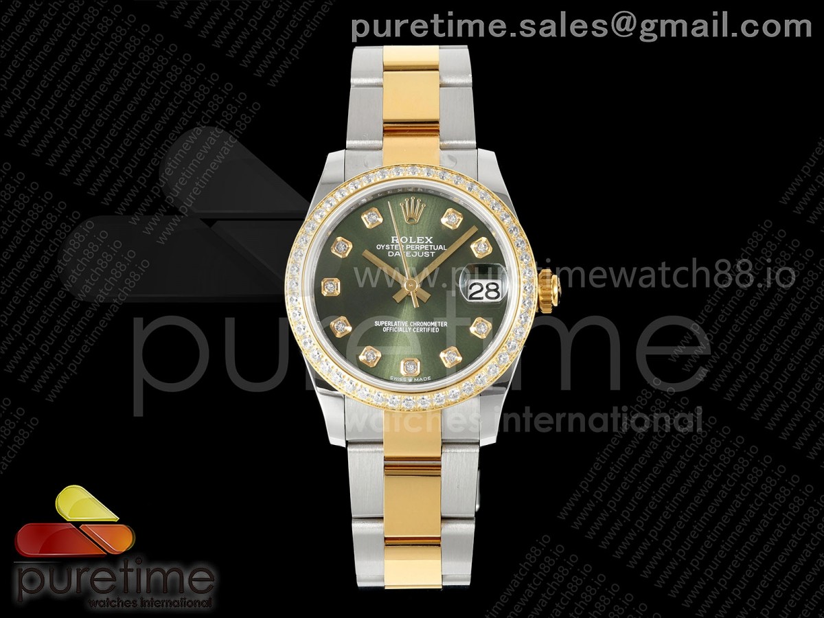 AR공장 롤렉스 레이디 데이저스트 31 옐로우골드콤비 그린다이얼 텐포인트 다이아몬드베젤 오이스터브레이슬릿 10P DateJust 31 SS/YG ARF 1:1 Best Edition Green Diamonds Dial Diamonds Bezel on Oyster Bracelet ETA2688