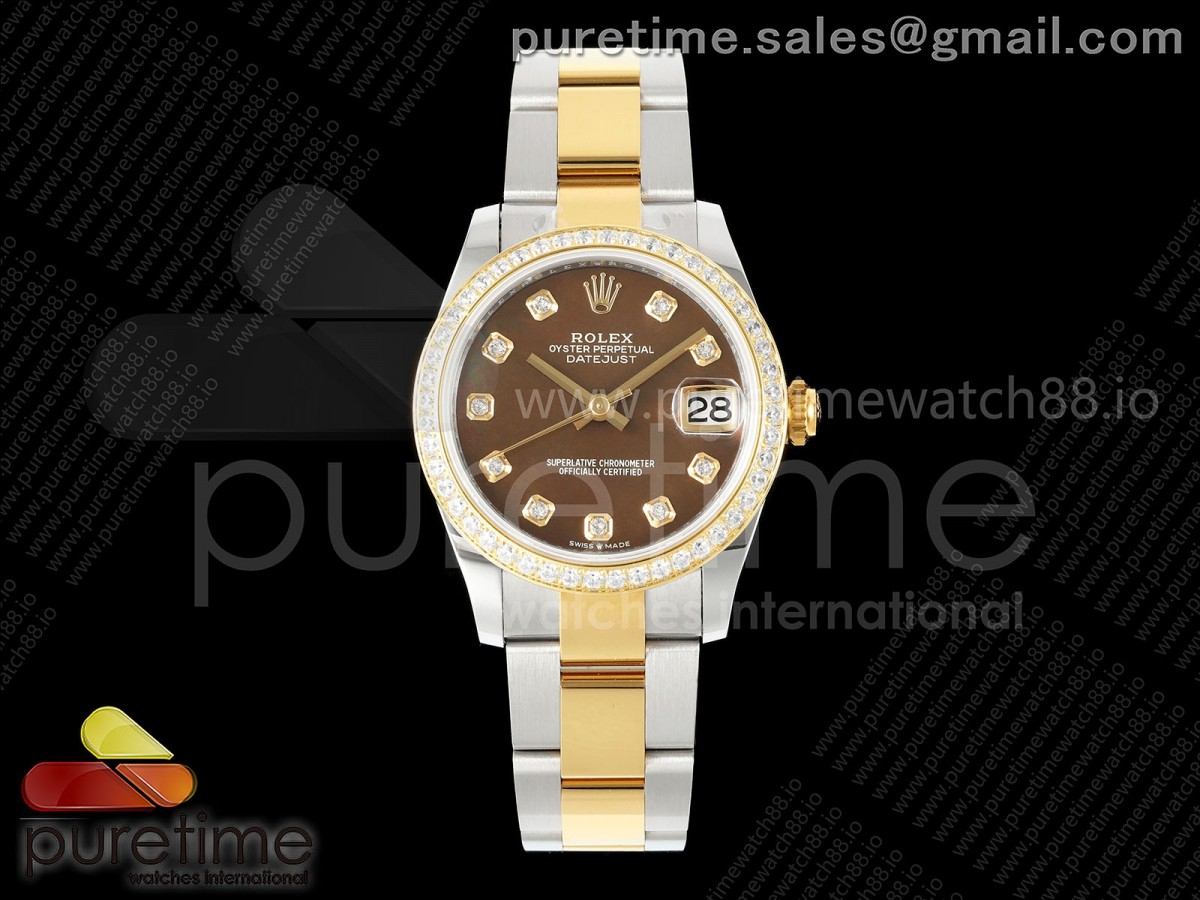AR공장 롤렉스 레이디 데이저스트 31 옐로우골드콤비 브라운다이얼 텐포인트 다이아몬드베젤 오이스터브레이슬릿 10P DateJust 31 SS/YG ARF 1:1 Best Edition Brown MOP Diamonds Dial Diamonds Bezel on Oyster Bracelet ETA2688