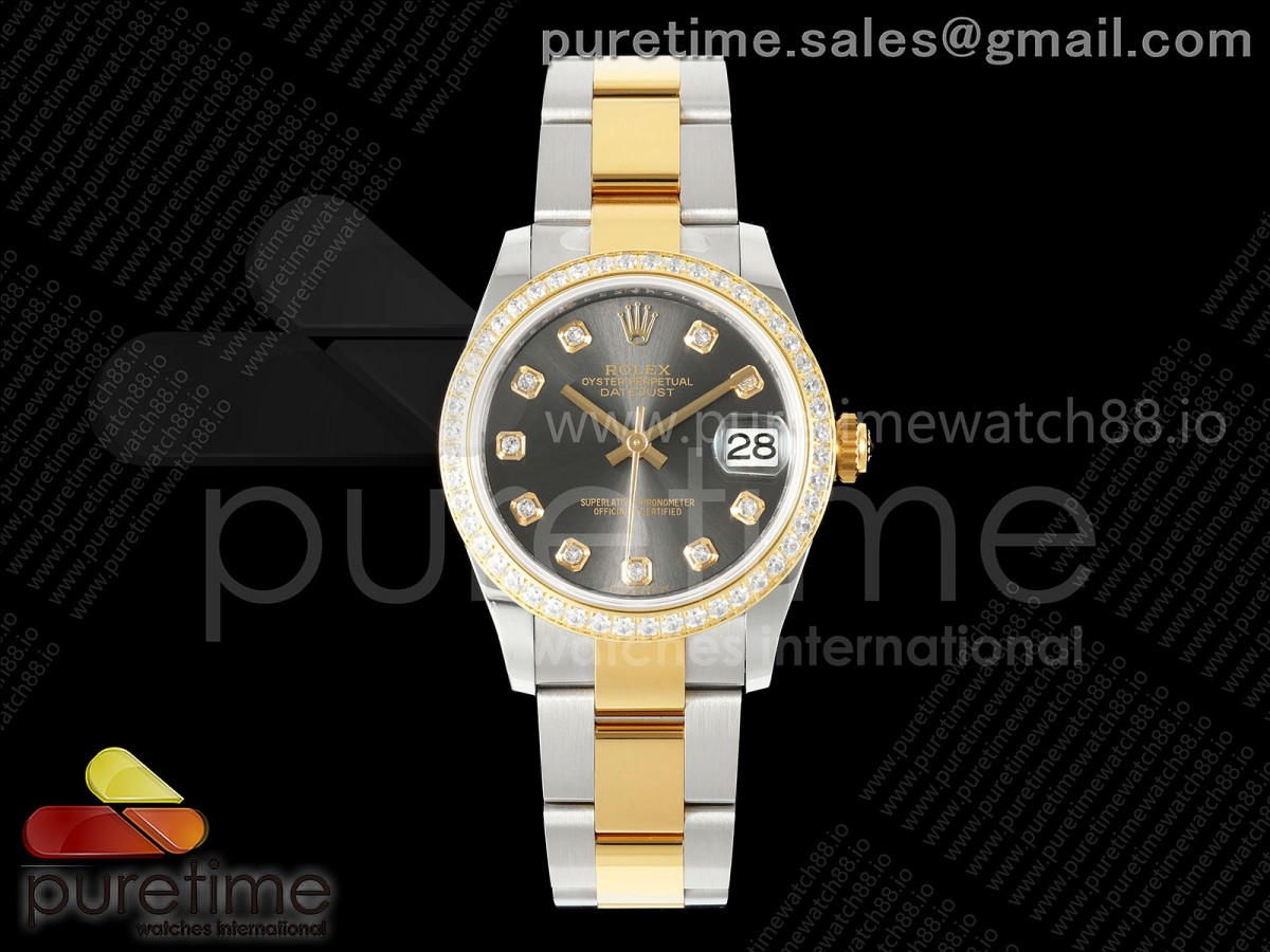 AR공장 롤렉스 레이디 데이저스트 31 옐로우골드콤비 그레이다이얼 텐포인트 다이아몬드베젤 오이스터브레이슬릿 10P DateJust 31 SS/YG ARF 1:1 Best Edition Gray Diamonds Dial Diamonds Bezel on Oyster Bracelet ETA2688