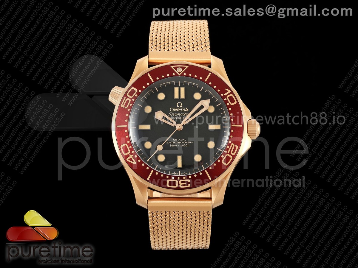 VS공장 오메가 다이버300m 로즈골드금통 버건디베젤 블랙다이얼 메쉬스트랩 Seamaster 300M Diver RG VSF 1:1 Best Edition Black Dial on Mesh Bracelet A8806