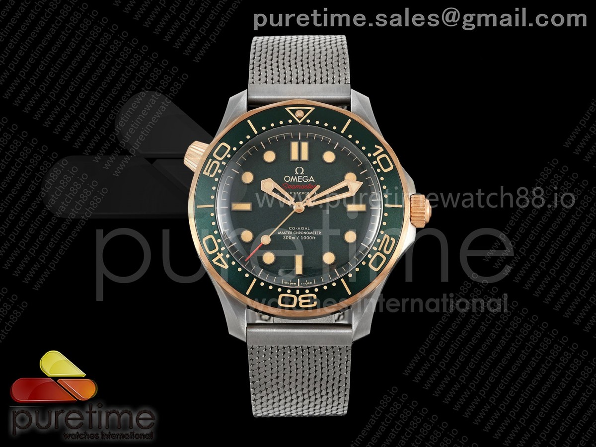 VS공장 오메가 씨마스터 다이버 300M 그린다이얼 티타늄메쉬스트랩 Seamaster 300M Diver Titanium/Bronze VSF 1:1 Best Edition Green Dial on Titanium Mesh Bracelet A8806