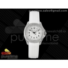 PP공장 파텍필립 아쿠아넛 5267 화이트다이얼 다이아몬드베젤 화이트러버스트랩 Aquanaut 5267 SS PPF 1:1 Best Edition White Textured Dial on White Rubber Strap Ronda Quartz