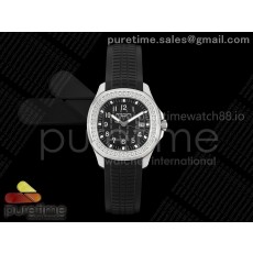 PP공장 파텍필립 아쿠아넛 5267 블랙다이얼 다이아몬드베젤 블랙러버스트랩 Aquanaut 5267 SS PPF 1:1 Best Edition Black Textured Dial on Black Rubber Strap Ronda Quartz