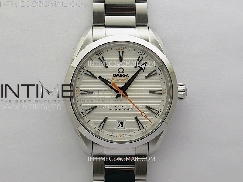 N1공장 오메가 씨마스터 아쿠아테라 150m 화이트다이얼 오렌지핸즈 브레이슬릿 Aqua Terra 150M Master Chronometers N1F Best Edition White Textured Dial Orange Second Hand on SS Bracelet A8900