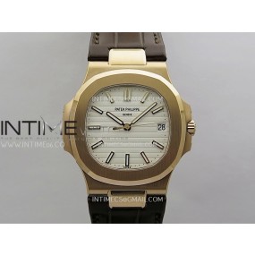 DD공장 파텍필립 노틸러스 5711 로즈골드금통 화이트다이얼 가죽스트랩 텅스텐 Nautilus 5711 Gain Weight DDF 1:1 Best Edition White Textured Dial On Brown Leather Strap Super Clone DD324